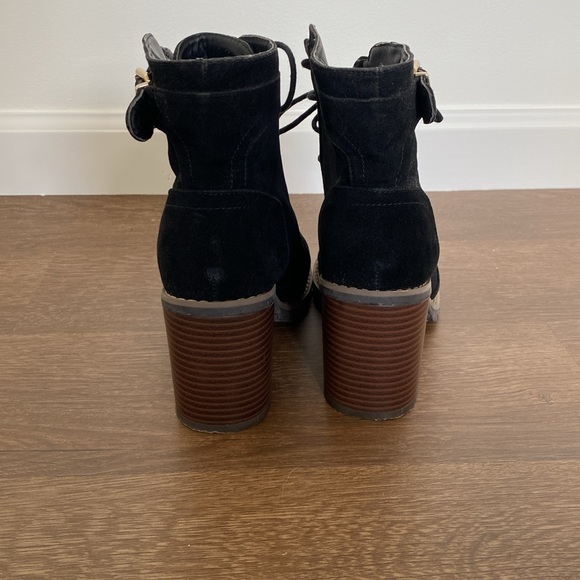 Shoedazzle Combat Suede Style Laced Heel Boots - Picture 4 of 8